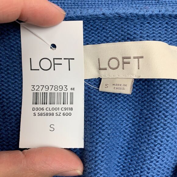 Loft Ann Taylor Cardigan Womens S Small Cadet Blue Cotton Big Button Ribbed Trim - Picture 12 of 14